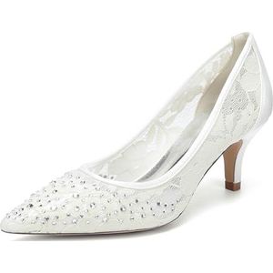 KYEGLO Gesloten Teen Kitten Heels Voor Dames, Strass Steentjes Slip-On Pumps Sandalen, Puntige Teen Bruidsschoenen Voor Dagelijks Gebruik, Feest En Bruiloft,ivoor,36