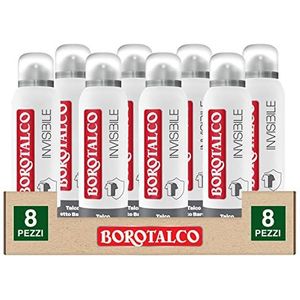 Borotalco Invisible Deodorantspray 48 uur met talk met barrièreeffect tegen vlekken, extra droog, zonder alcohol, absorbeert zweet dermatologisch getest, 8 flessen à 150 ml