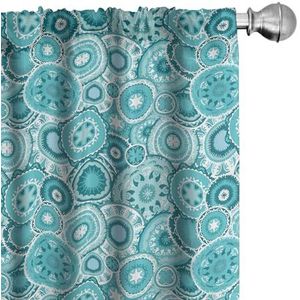 ABAKUHAUS Aqua Gordijnen 2 delige Set, Mandala Ronde, Lichtgewicht voor Woonkamer en Slaapkamer, 150 cm x 225 cm, Turquoise Teal White