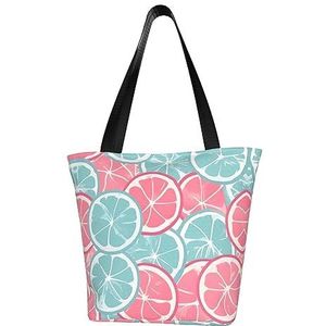 AkosOL Roze blauwe citrusschijfjes klassiek bedrukt ontwerp, lichtgewicht gewatteerde handtas met grote capaciteit, geschikt om te winkelen, fitness, modieus en gemakkelijk te matchen met het leven,