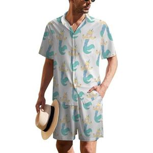 Caticorn Zeemeermin Hawaïaans pak voor heren, set van 2 stuks, strandoutfit, shirt en korte broek, bijpassende set