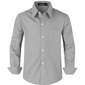 Spring&Gege overhemd met lange mouwen en knoopsluiting voor jongens, uniformshirt voor kinderen van 3-14 jaar, zilverkleurig, 11-12 jaar