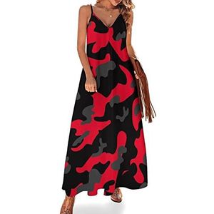 Rode camouflage dames zomer maxi-jurk V-hals mouwloze spaghettiband lange jurk