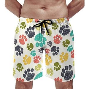 Kleurrijke Doodle Paw Print Heren Zwembroek Casual Strand Shorts met Compressie Liner Sneldrogende Badmode met Zakken 3XL