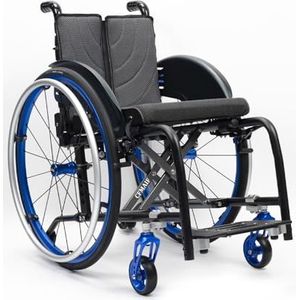CFMAIF Rolstoel, licht, zelfschuivend, voor gehandicapten, aluminium, afneembare voetsteunen, handremmen (blauw, 42 cm zit)