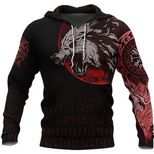 Viking Wolf Hoodies Voor Mannen Zip Up, Noorse Fenrir Rune Odin Tattoo Harajuku Gothic Pullover, Volwassen Mode 3D Digitale Gedrukte Casual Sweatshirt Jas Maat S-5XL