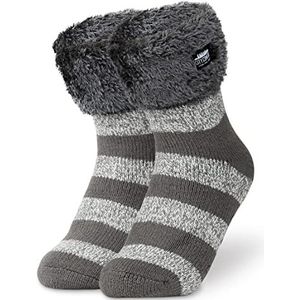 CityComfort Warme sokken voor dames met ABS-noppen (acrylonitril-butadieen-styreen) en zachte fleece, grijs/zilver, Eén Maat