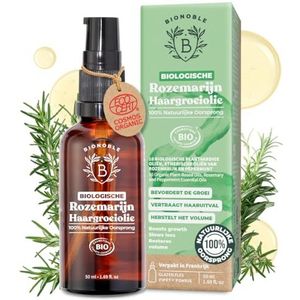 BIONOBLE Biologische Rozemarijnolie voor Haargroei - Stimuleert Groei & Vertraagt Haaruitval - Rozemarijn Etherische Olie, Ricinus & Argan - Fles Glas + Pipet - Rosemary Oil For Hair Growth - 50ml
