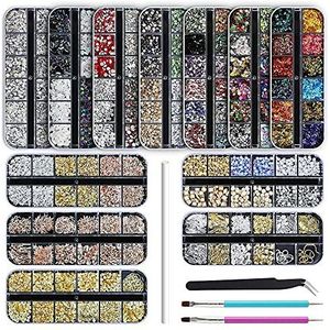 Artdone 12 dozen Nail Rhinestones, Nail Gems Nail Diamonds, Nail Art Studs Nail Crystals Nail Pailletten voor Nagels Kit met 1 Pincet en 3 Pen voor Nail Art Supplies Accessoires