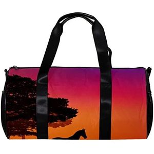 Ronde Gym Sport Duffel Bag met Afneembare Schouderband Zonsondergang Veld en Bomen Grazing Paarden Training Handtas Nachttas voor Vrouwen en Mannen, Meerkleurig, 45x23x23cm/17.7x9x9in