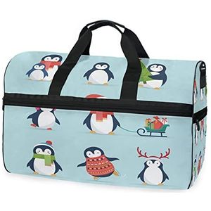 Penguin Winter Blauw Cartoon Sport Zwemmen Gym Tas met Schoenen Compartiment Weekender Duffel Reistassen Handtas voor Vrouwen Meisjes Mannen