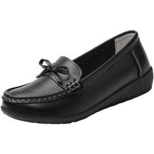 Zwart,35,OTMYIGO Dames platte leren loafers Wedge Mocassins Wedge Casual Slip-on Loafers Lichtgewicht Rijden Wandelen Werk Kantoor Kleding Schoenen