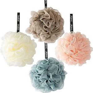 4 stuks douchespons, luffaspons, bodyscrubber, wasspons lichaam, peelingspons, comfortabele en zachte douchespons, geschikt voor vrouwen en mannen, bruin