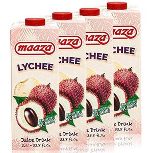 Maaza - Set van 4 Lychee Drink Juice in 1 liter verpakking - Premium Litschi sap - Exotisch origineel lycheesapt