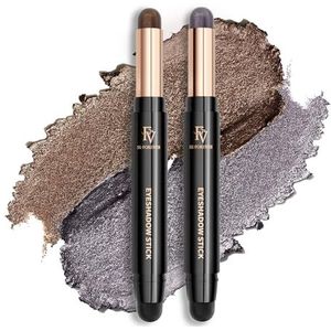 FV Oogschaduwstiftenset, 2 stuks, crème oogschaduw, sterk gepigmenteerd, waterdicht en langdurige oogschaduwsticks, kreukvrij met glans, goud en smoky grey