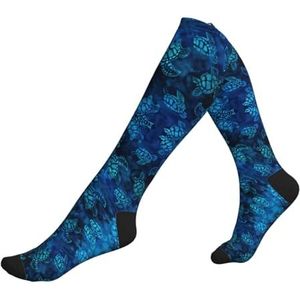 KoNsev Sea Turtle-Blue Compressiesokken voor dames en heren, ondersteuning sokken kniekousen, verpleegkundigen, zwangerschap, hardlopen, vliegen, 2 Zwart-2, Eén Maat