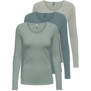 ONLY Onllive Love Life Basic damesshirt met lange mouwen, 1 x Green Milieu, 1 x Stormy Sea, 1 x Mineral Gray, L