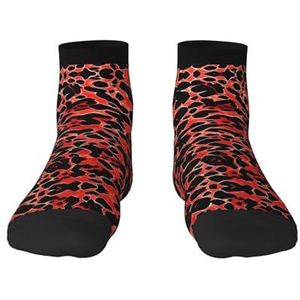 Rode luipaardpatroon print veelzijdige sportsokken voor casual en sportkleding, geweldige pasvorm voor voetmaten 36-45, Rode Luipaard Patroon, Eén Maat