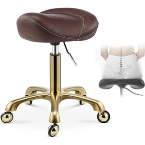 JAVPTAV Salonstoel rolkruk, zadelkruk, bruin en zwart, draaibare ergonomische bureaustoel voor tandartsen, kappers en schoonheidsspecialisten