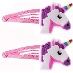 Fako Fashion® - Haarspeldjes Glitter Eenhoorn/Unicorn - Roze - Haarclips Voor Meisjes - 2 Stuks - Hoofd Paars