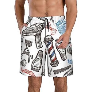 Kapperszaak monochrome stijl print heren strandshorts zomer shorts met sneldrogende technologie, lichtgewicht en casual, Wit, M