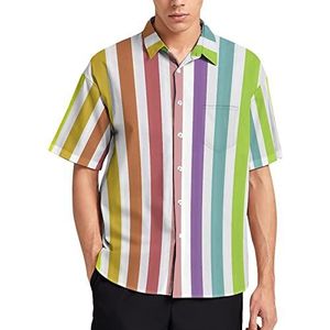 Gekleurde Regenboog Strepen Mannen Korte Mouw T-Shirt Causale Button Down Zomer Strand Top Met Zak