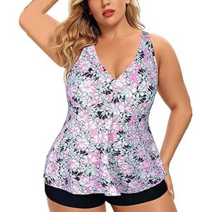 Dames Tankini Set Met Boyshort 2-delig Badpak Met Grote Maten Badmode,Pink-XL