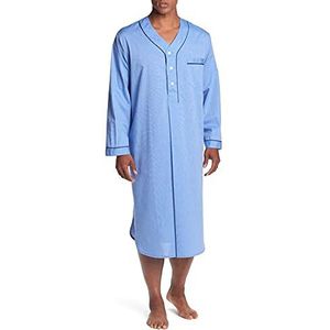 Nachtshirt voor heren, katoenen slaapshirt, lange mouwen, V-hals, nachtkleding, zacht, comfortabel, losse nachthemd met zak S-3XL, Blauw, XL