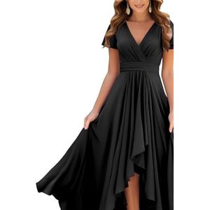 Prinses Bruidsmeisjes Jurken Flutter Mouw Galajurken Chiffon Formele Avondfeest Maxi Jurk met Split ZM209, Zwart, 32