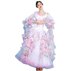 TJDWPRRD Balzaal Concurrentie Jurken Dames Wals Prestatie Dans Outfit Verfijnd Flamenco Foxtrot Kostuums Luxe Nationale Standaard Lange Rok,Wit,L