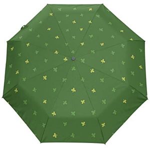 Groene gras, klaver cartoon paraplu, automatische zakparaplu, winddichte paraplu, kleine lichte paraplu, compacte paraplu's voor jongens, meisjes, reizen, strand, vrouwen, Patroon., 88cm