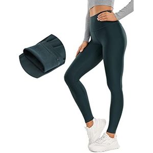 CRZ YOGA Thermische Met Fleece Gevoerde Yogalegging Voor Dames 28 Inch - Winterwarme Trainingsbroek Met Hoge Taille En Hoge Taille Donkergroen XS