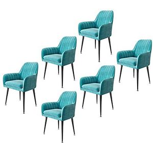 GEIRONV Fluwelen eetkamerstoelen set van 6, for woonkamer slaapkamer make-up stoel zwart stoelbenen lounge stoel 40 × 40 × 76cm Eetstoelen (Color : Sky blue)