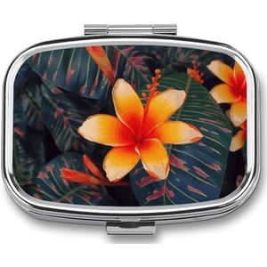 Hawaii Tropical Flower Travel Pill Organizer Een dagelijkse pillendoos voor supplementen pillendoosje met 2 compartimenten, handig voor het dragen en bewaren van medicijnendoos