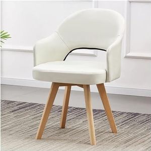 Fauteuil, Draaibare Accentstoel for Bureau Houten Poten Zonder Wiel, Met Stof Gevoerde Comfortabele Moderne Bureaustoel for Thuiskantoor Studie Vergaderruimte Kleine Ruimte (Color : White)