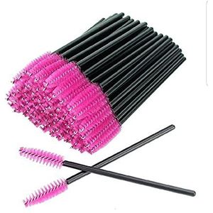 50 stuks wegwerp-wimperborstels, mascara-toverstaf, oogwimper, wenkbrauwapplicator, cosmetische make-upborstel, gereedschapssets (zwart/paars)