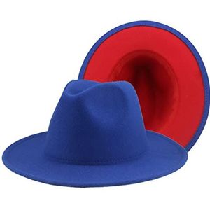 FuMeiAo Hoeden voor dames patchwork binnenkant rood met rode onderhoeden voor mannen Fedoras Panama Fedora hoeden Sombrero's Trilby hoeden (Kleur: blauw en rood, maat: 59-61cm)