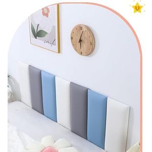 SXEVZOO Schil En Plak Hoofdborden, 3D Gestoffeerd Wandpanelen Rechthoekig PU Leer Zelfklevend Wandbekleding for Diverse Gerangschikt Bedden (Color : White+grey+blue, Size : 200x50cm)