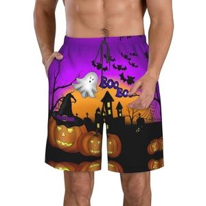 Paars Blauw Groen Camouflage Zebra Strepen Print Heren Zwemplank Shorts Zwembroek Trunks Badmode Sneldrogende Surfen Strand Essentiële Zomer, Halloween Uil Geest Pompoen, XXL