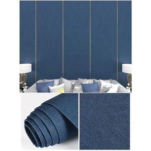 WZYHY Schil en plak decoratieve wandpanelen met linnen stof, zelfklevend schuimbehang waterdicht gestoffeerd voor wasgoed, open haard slaapkamer (kleur: blauw-b)