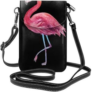 Aquarel Flamingo's Lederen Cross Body Flip Telefoon Tas Met Afneembare Schouderbanden, Gebruikt Voor Reizen, Dating, Vakantie Geschenken, Zwart, Eén maat