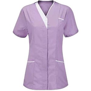 Yiiquanan Vrouwen Gezondheidszorg Tuniek V-hals Ademend Korte Mouw Werken Uniformen Top voor Zorg en Sanitaire Werknemers, Roze | Stijl #1, XXL