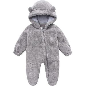 Fairy Baby Baby Sneeuwpak, Pasgeboren Baby Hooded Footed Romper Fleece Sneeuwpak Cartoon Flanellen Rits Jumpsuit Dunne Herfst Winter Outfits, Grijs, 6-9 maanden