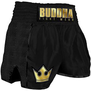 Buddha Fight Wear. Premium retro shorts. Speciaal ontworpen voor kickboksen, Muay Thai, K1 of elke soort contactsporten, Zwart, M