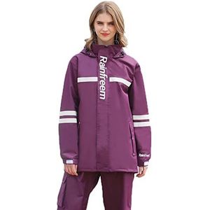 Regenpak Voor Heren En Dames Beschermende Regenjas Met Broek Ademend Veel Kleuren Trekkoord Met Capuchon (Jas + Broek) Sets Winddichte Capuchon Werkkleding Motor Regenkleding,Purper,XXL