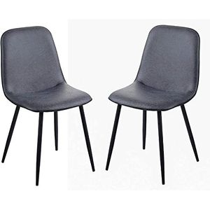 GEIRONV Moderne eetkamerstoelen set van 2, for lounge kantoor rugleuning zacht kunstleer zitting met zwarte metalen poten keukenstoelen Eetstoelen (Color : Dark blue, Size : 42x45x88cm)