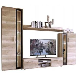 Meble Kryspol Bentley Woonkamer Wandmeubel – Woonkamermeubel – Modern Wandmeubel – Lowboard Woonkamer – Woonkamer Wandmeubel – Modern Woonkamermeubel – Eiken Grijs, Zwart