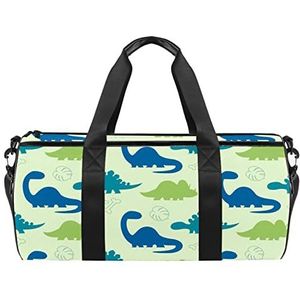 Vintage ballen patroon reizen duffle tas sport bagage met rugzak draagtas gymtas voor mannen en vrouwen, Blauw en groen dinosauruspatroon, 45 x 23 x 23 cm / 17.7 x 9 x 9 inch