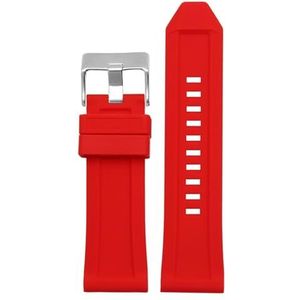 INEOUT Siliconen rubberen armband horlogeband 24mm 26mm 28mm compatibel met diesel DZ4496 DZ4427 DZ4487 DZ4323 DZ4318 DZ4305 Heren horloges riem (Color : Red silver buckle, Size : 28mm)