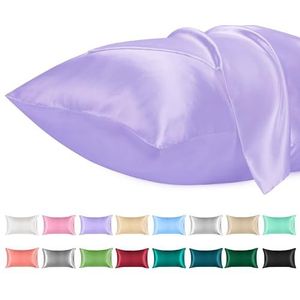 Lirex 2 Pack Satijnen Kussenslopen, Standaard Formaat Zacht Effen Kleur Microfiber Satijnen Kussensloop, Envelop Sluiting Kreukvrij Vervagingsbestendig Ademend, Lichtpaars